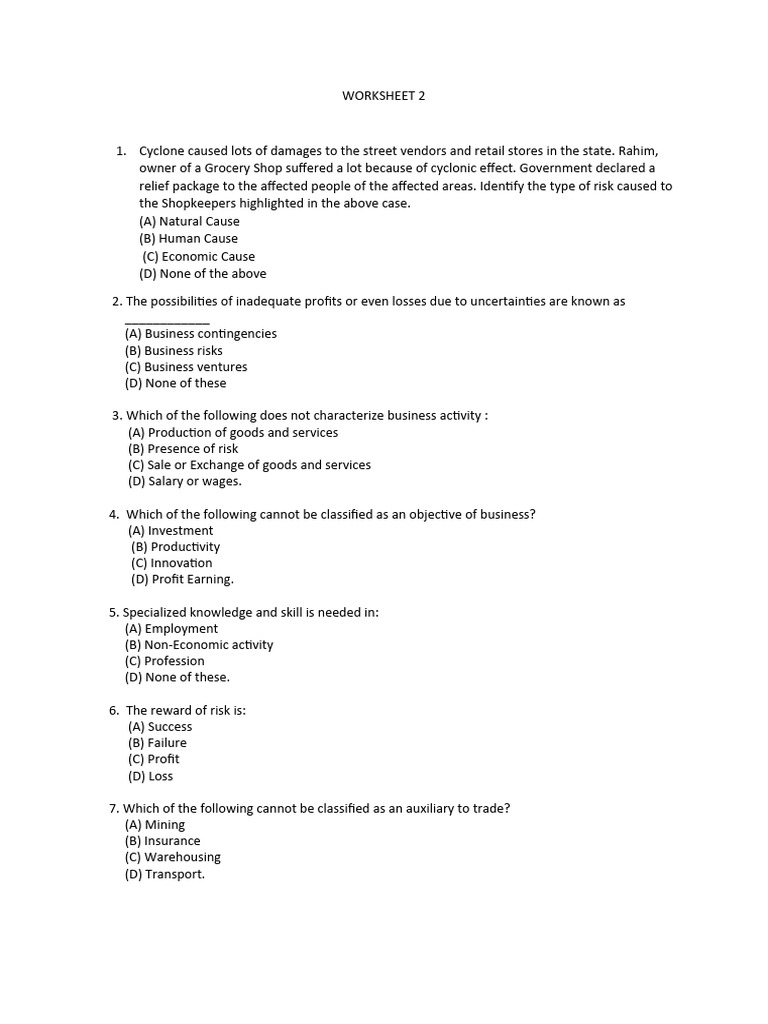 Worksheet 2 | PDF | Business | Finance & Money Management