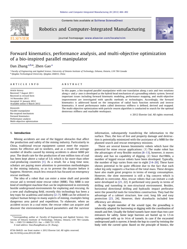Bio-Inspired Parallel Manipulator Optimization | PDF | Mathematical ...