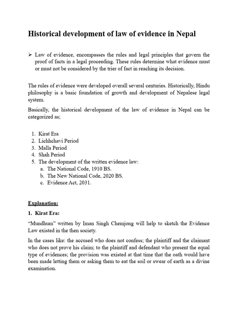 Historical Development of Evidence Law in Nepal | PDF | Evidence (Law ...