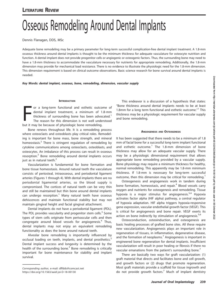 Osseous Remodeling Around Dental Implants 2 | PDF | Bone | Angiogenesis