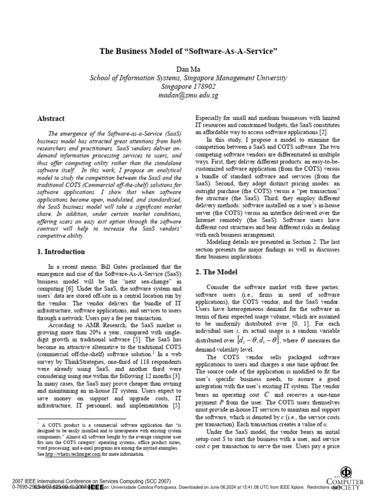 SaaS vs. COTS: Business Model Analysis | PDF | Software As A Service ...