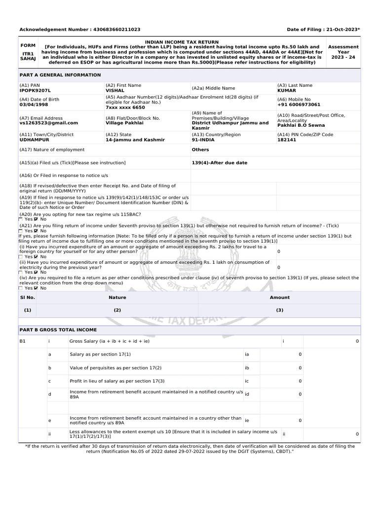 ITR1 Income Tax Return 2023-24 Form | PDF | Taxes | Government Finances