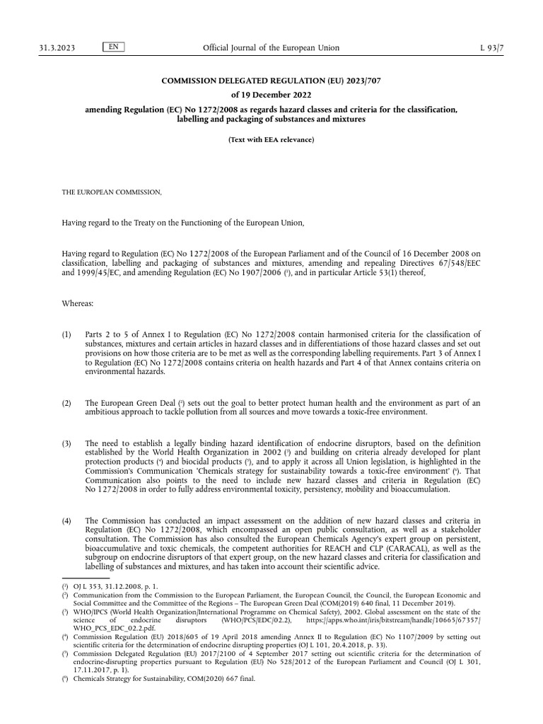 Celex 32023R0707 en TXT | PDF | European Economic Community | Dangerous ...