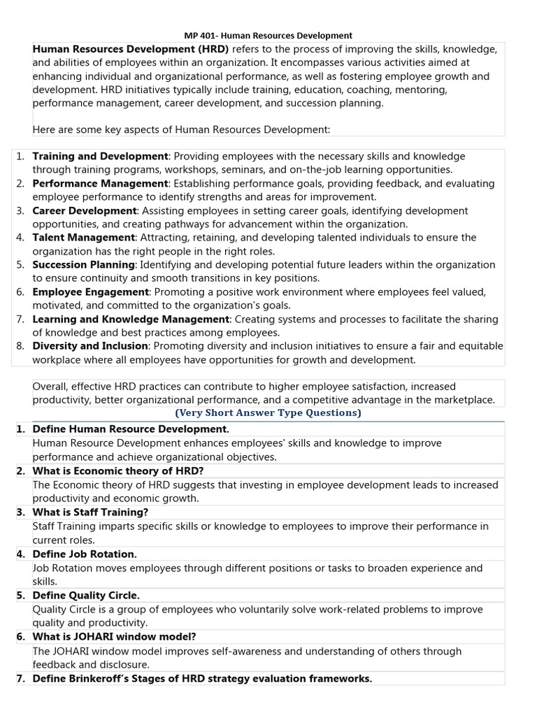 HRD Overview and Key Concepts | PDF | Strategic Management | Employee ...