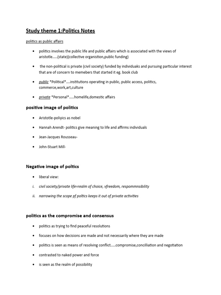 Politics 101 Notes Theme 1 and 2 | PDF | Institution | Ideologies