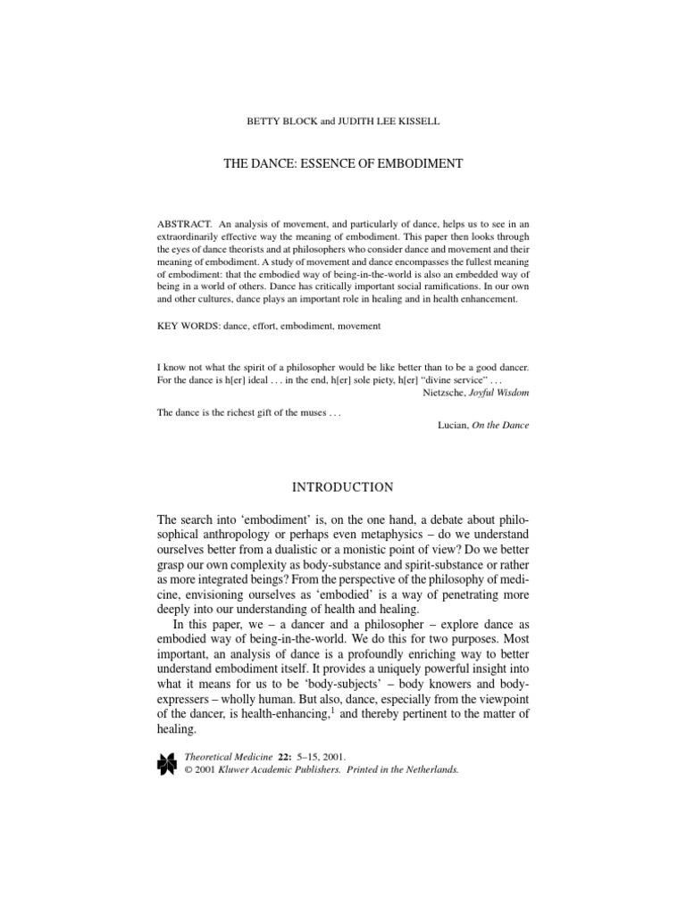 The Dance Essence of Embodiment | PDF | Embodied Cognition | Dances