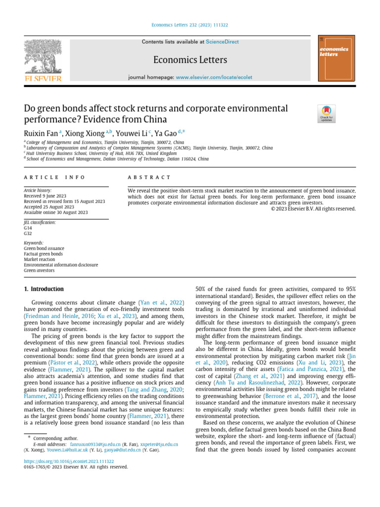 Impact of Green Bonds on Stock Returns | PDF | Bonds (Finance) | Stocks