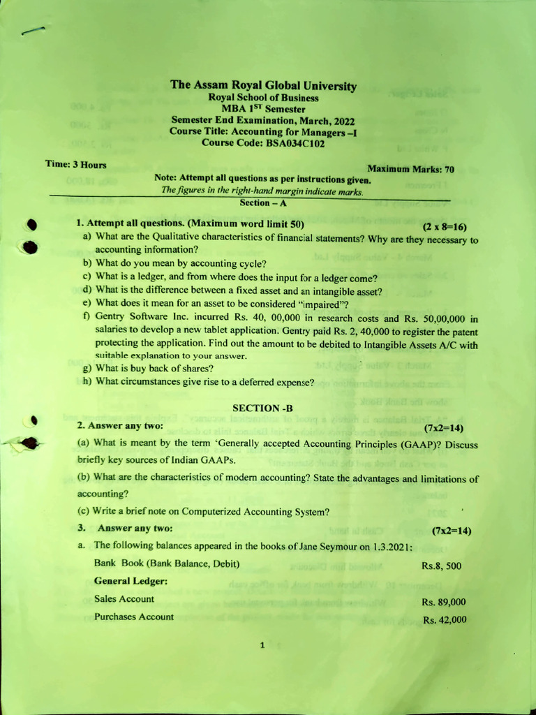 Mba 1st Semester Accounting For Managers 1 Download Free Pdf Debits