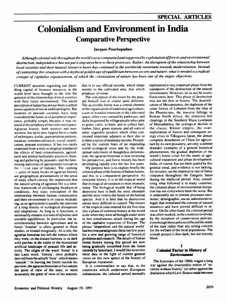 Colonialism And Environment In India Jacques Pouchepadass Pdf