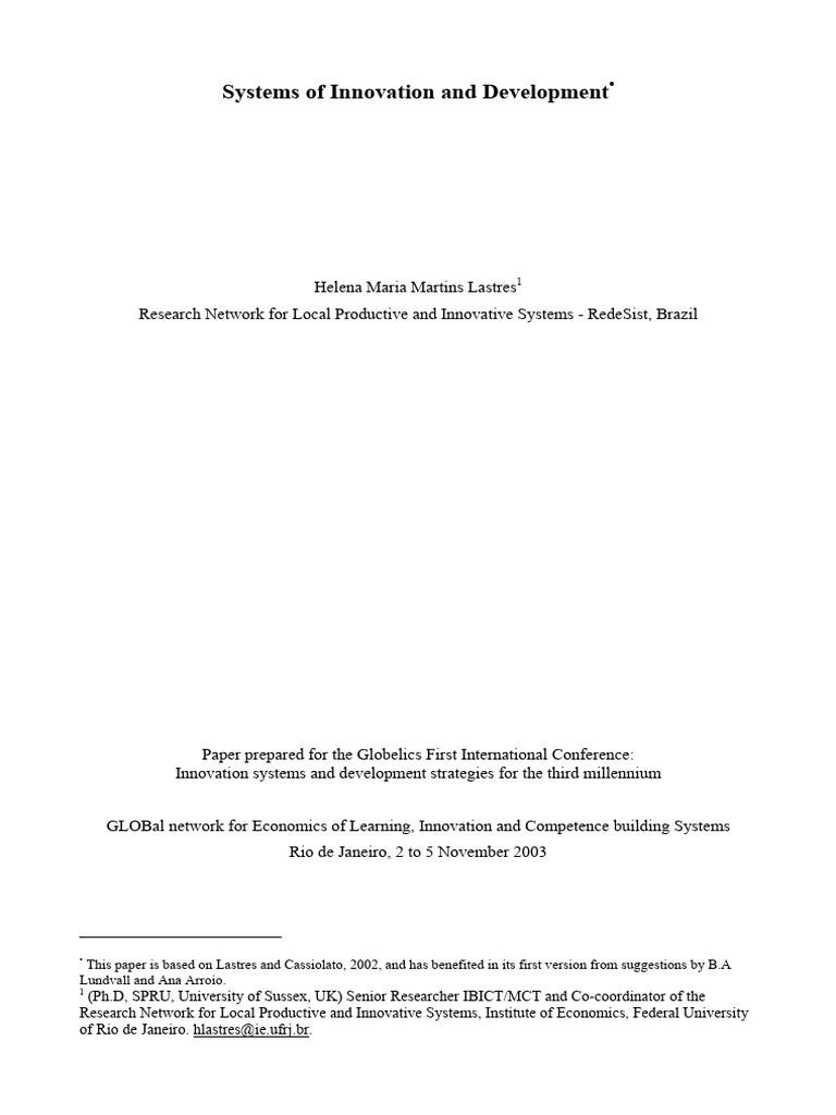 Innovation Systems in Brazil's Development | PDF | Innovation | System