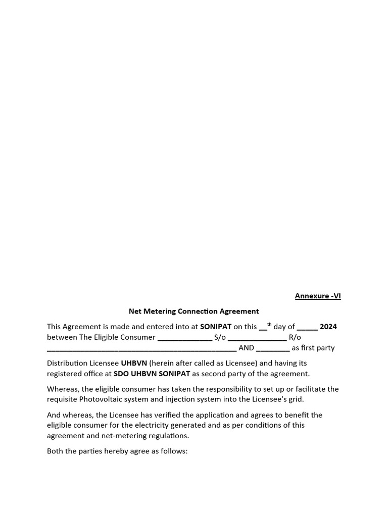 Net Metering Connection Agreement | PDF | Photovoltaic System ...