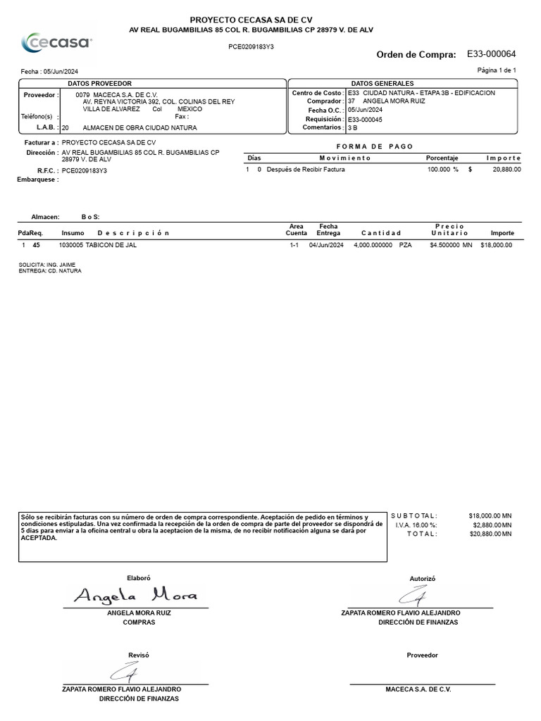 Orden de Compra MACECA S.A. 2024 | PDF