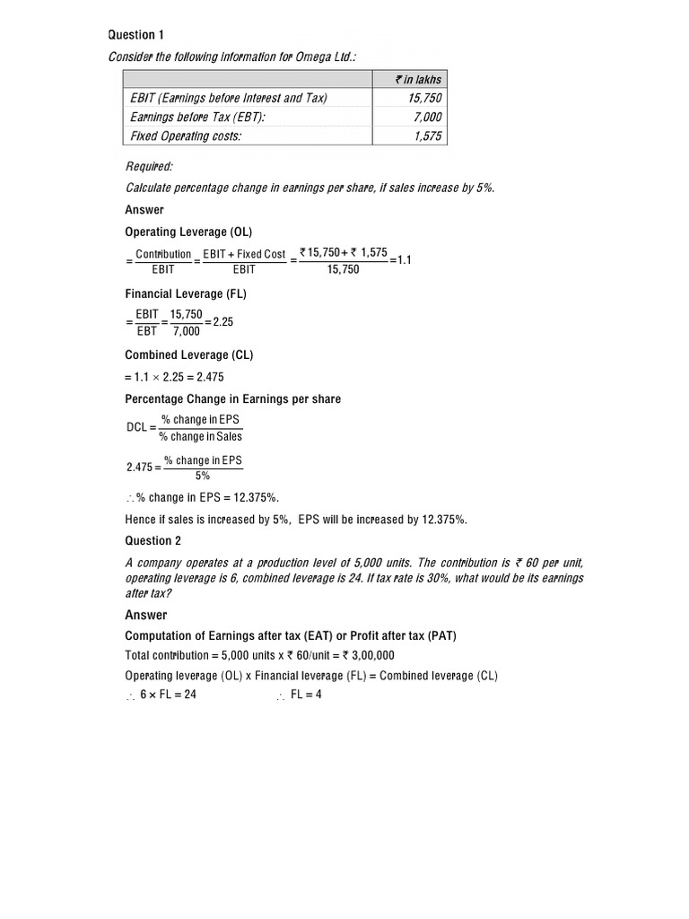 Module 4 Leverage Question and solution 1 PDF Leverage (Finance