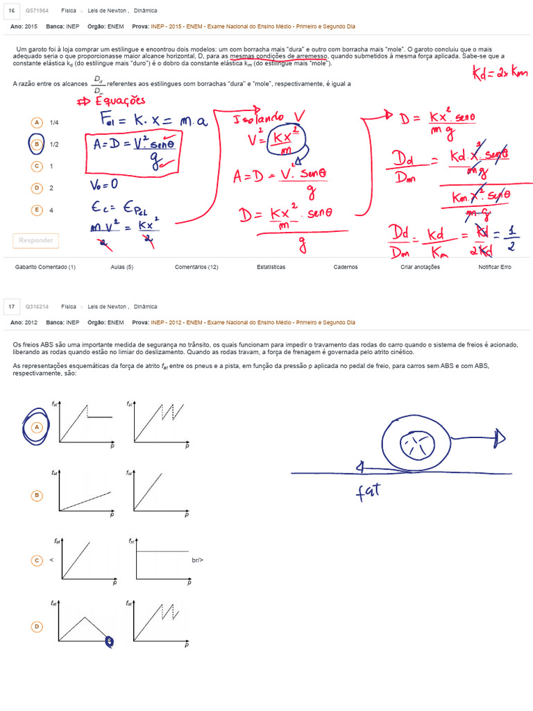 Questões ENEM de Física - Leis de Newton - Parte 4-1 | PDF | Freios ABS ...
