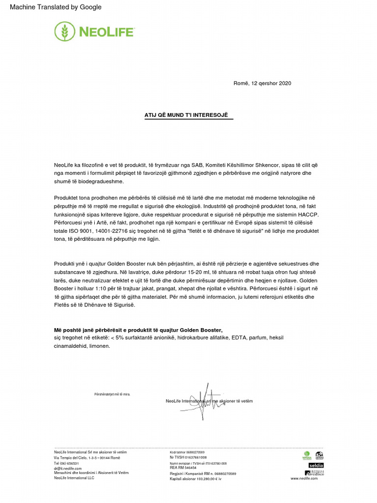 Atij Q Mund T I Interesoj Neolife International Srl Me Aksioner T