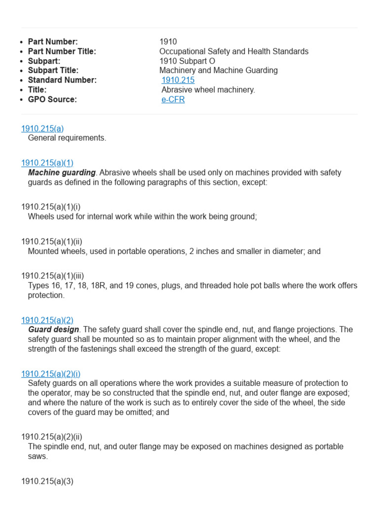 OSHA 1910.215 - Abrasive wheel machinery | PDF | Grinding (Abrasive ...