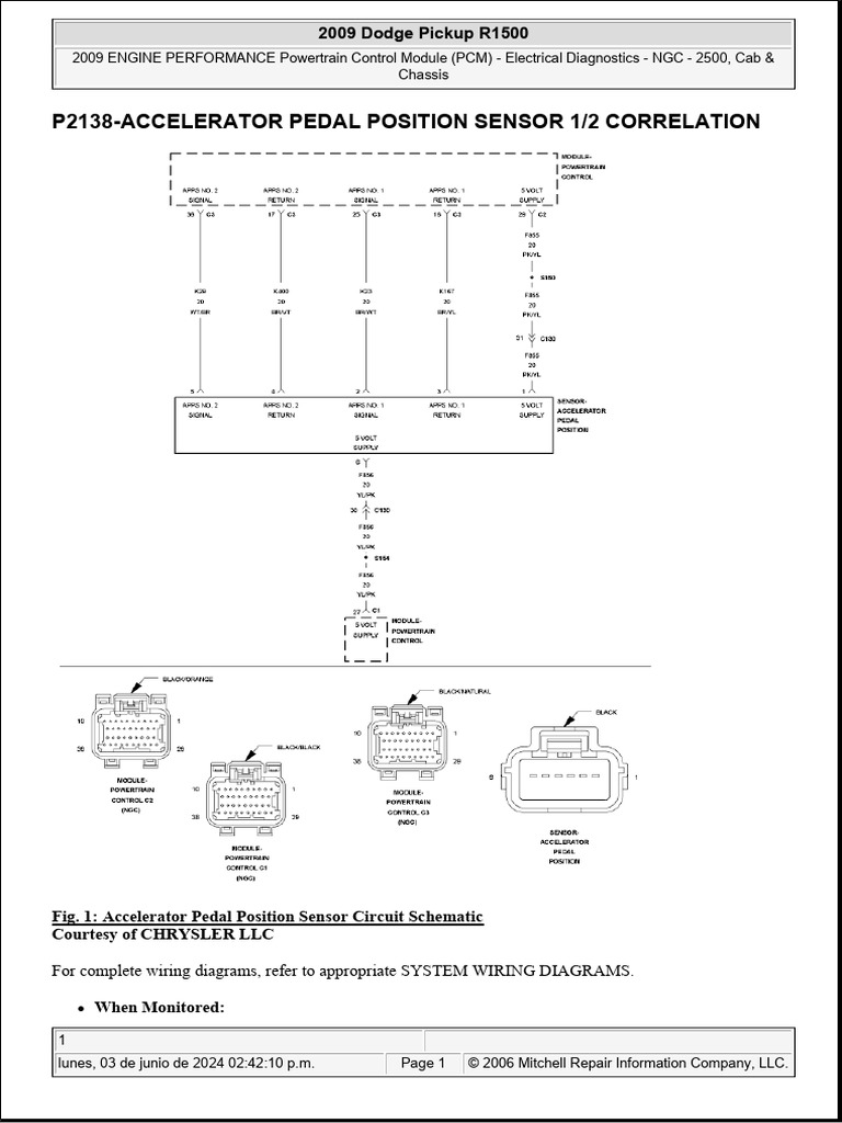 P2138Accelerator Pedal Position Sensor 1/2 Correlation 2009 Dodge