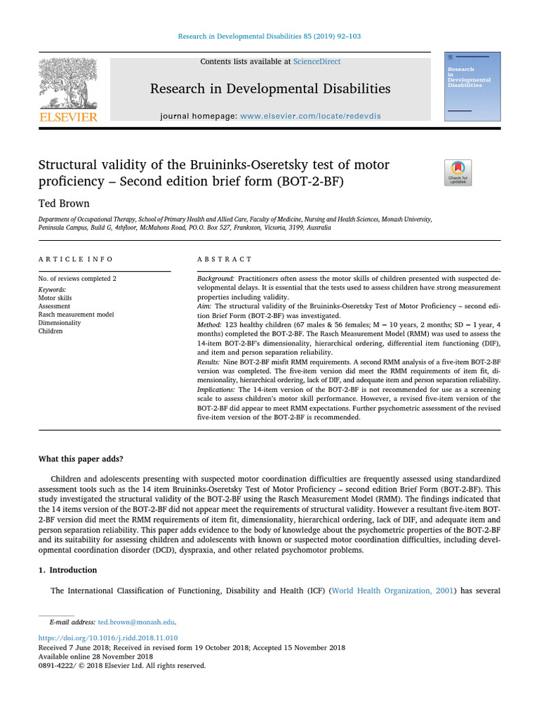 Validity of BOT-2-BF for Motor Skills | PDF | Validity (Statistics ...