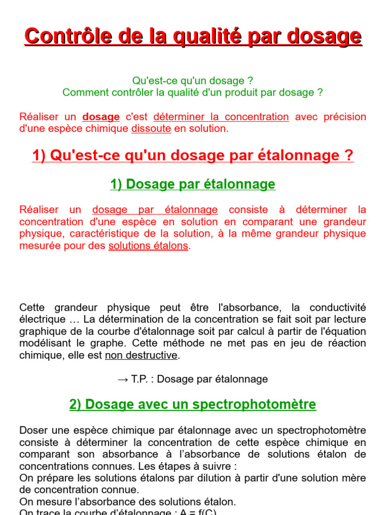 Dosage par étalonnage en chimie | PDF | Titrage | Chimie