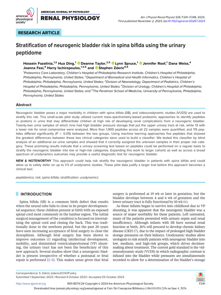 Fazelinia Et Al 2024 Stratification of Neurogenic Bladder Risk in Spina ...