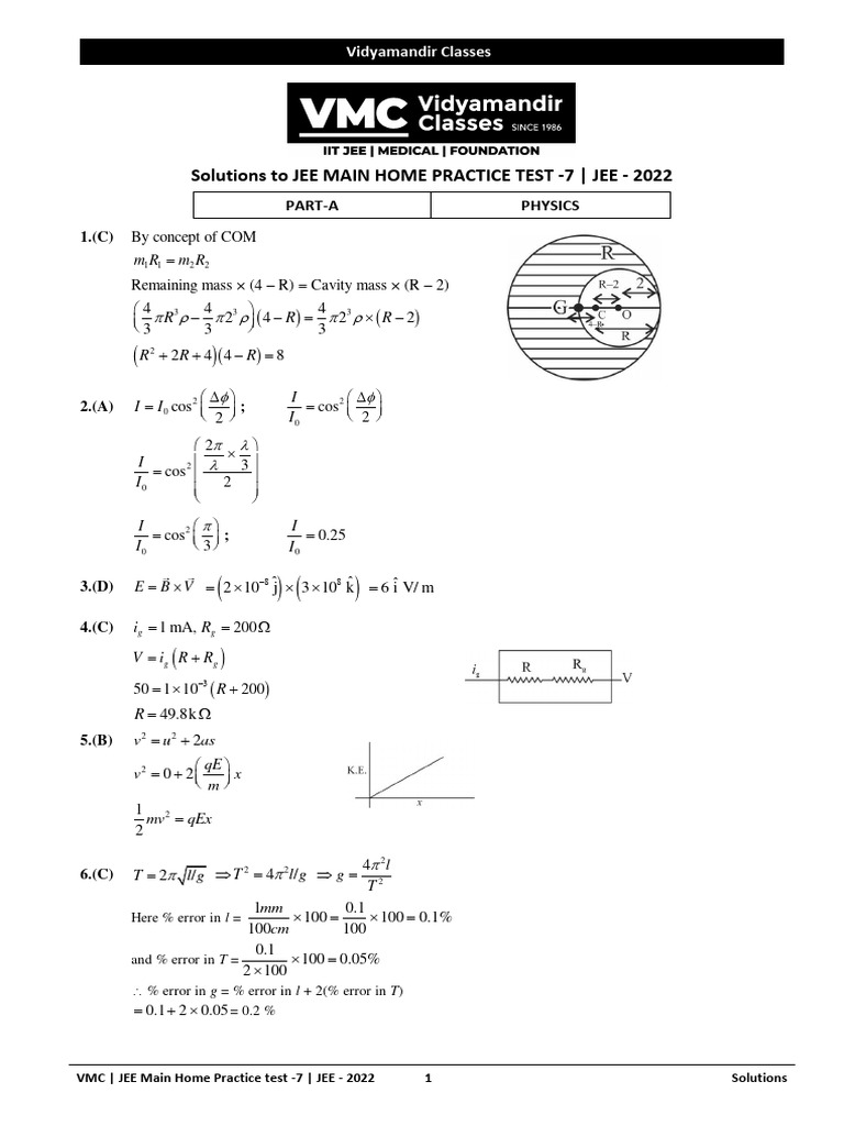 2022 JEE Main Home Practice Test - 7 - Solution (@vmclectures On ...