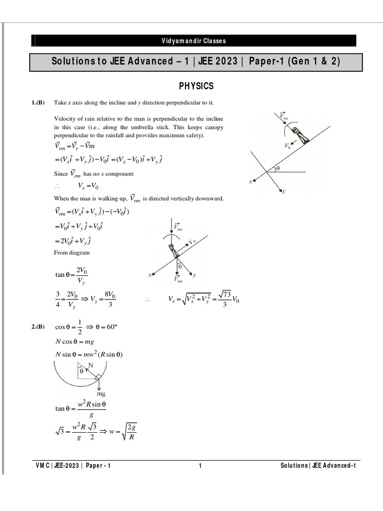 JEE Advanced 2023 Paper 1 Solutions | PDF | Circle | Intermolecular Force