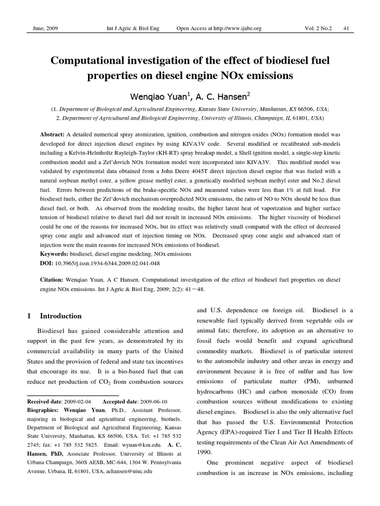 Computational Investigation of The Effect of Biodiesel Fuel Properties ...