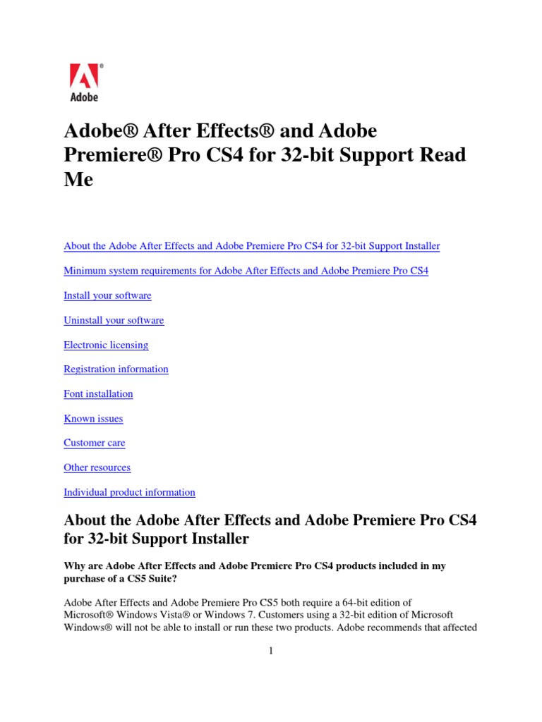 Premiere Pro Cs4 And After Effects Cs4 Read Me Adobe Creative Suite Microsoft Windows