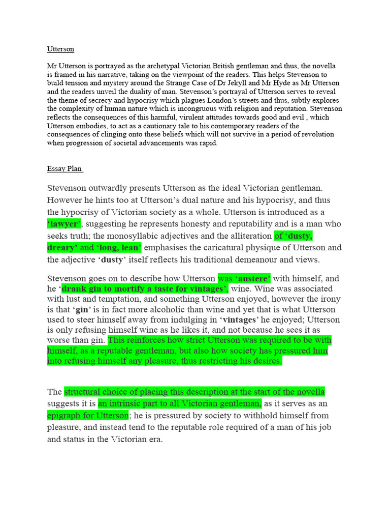 Utterson PDF Strange Case Of Dr Jekyll And Mr Hyde