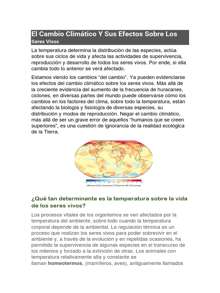 Cambio Climatico y Sus Efectos en Los Seres Vivos | PDF | Reproducción ...