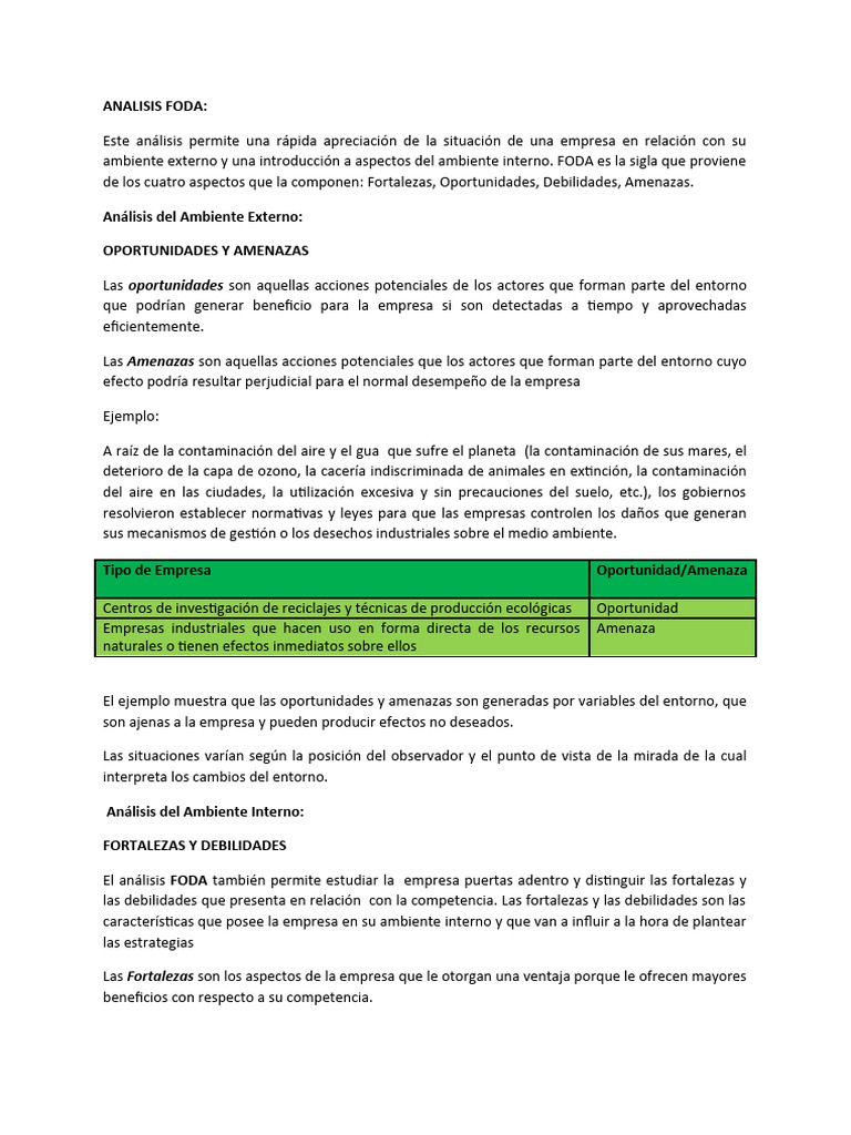 Análisis FODA: Fortalezas y Oportunidades | PDF | Análisis FODA | Business