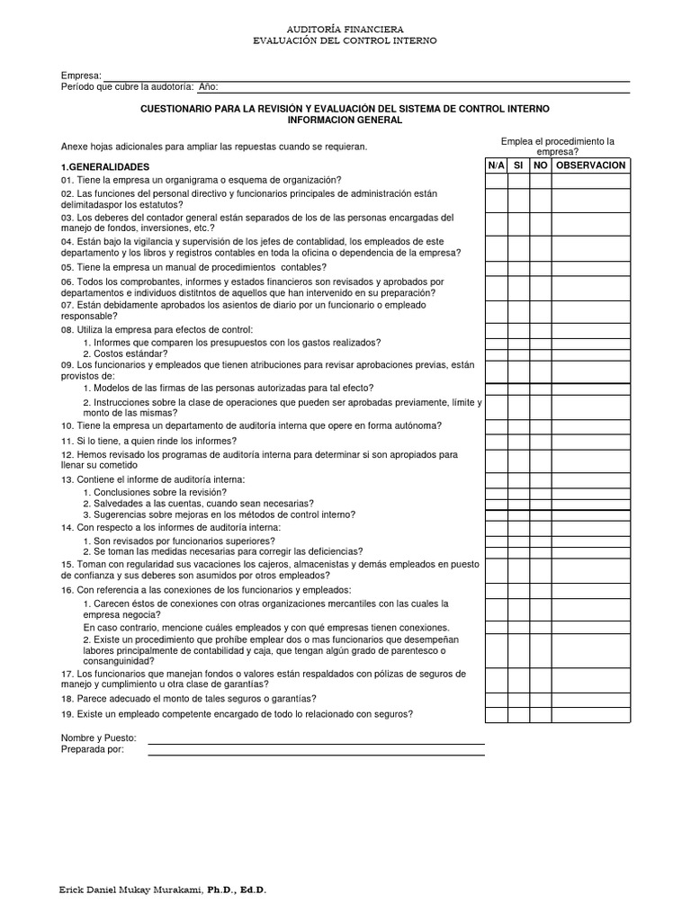 1 - Cuestionarios de Control Interno | PDF | Auditoría | Business