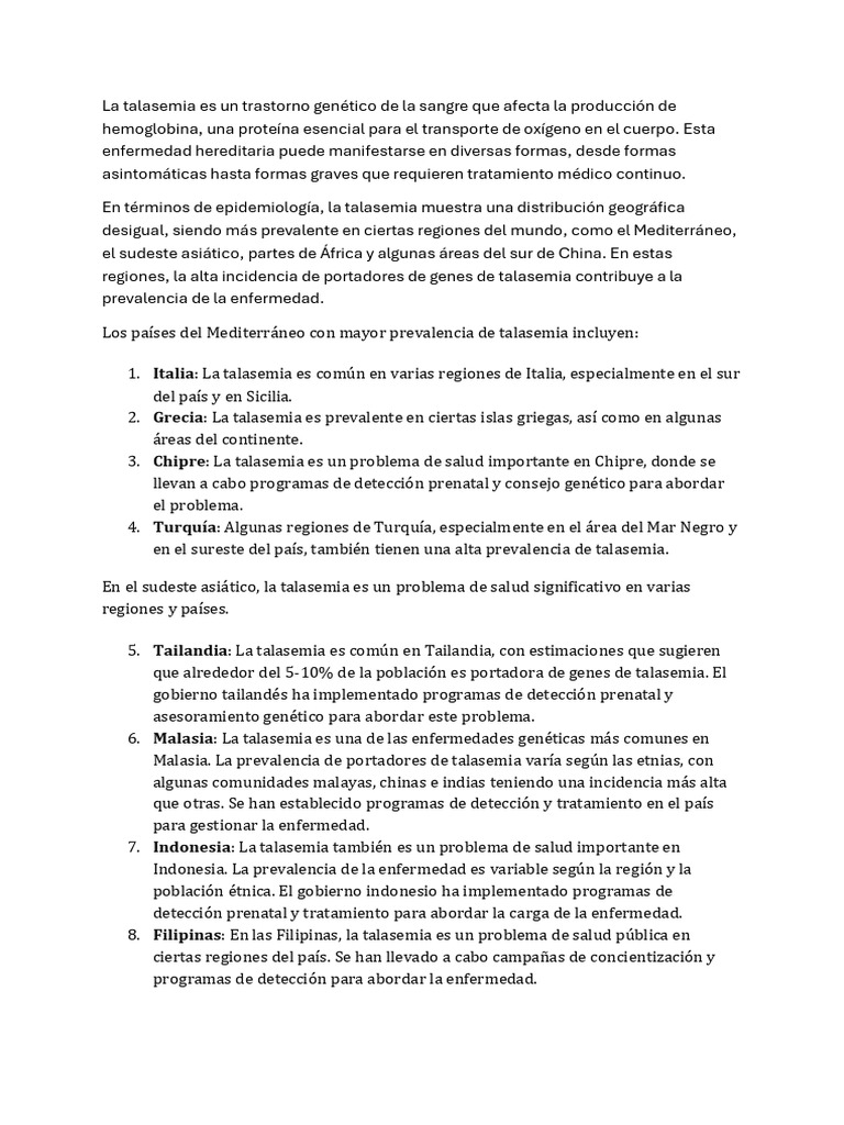 EPIDEMIOLOGIA DE TALASEMIA PDF frica Enfermedades Y Trastornos