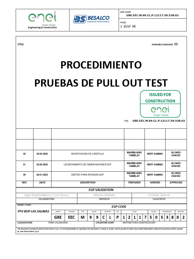 Procedimiento de Pull Out Test | PDF | Herramientas | Seguridad y salud ...