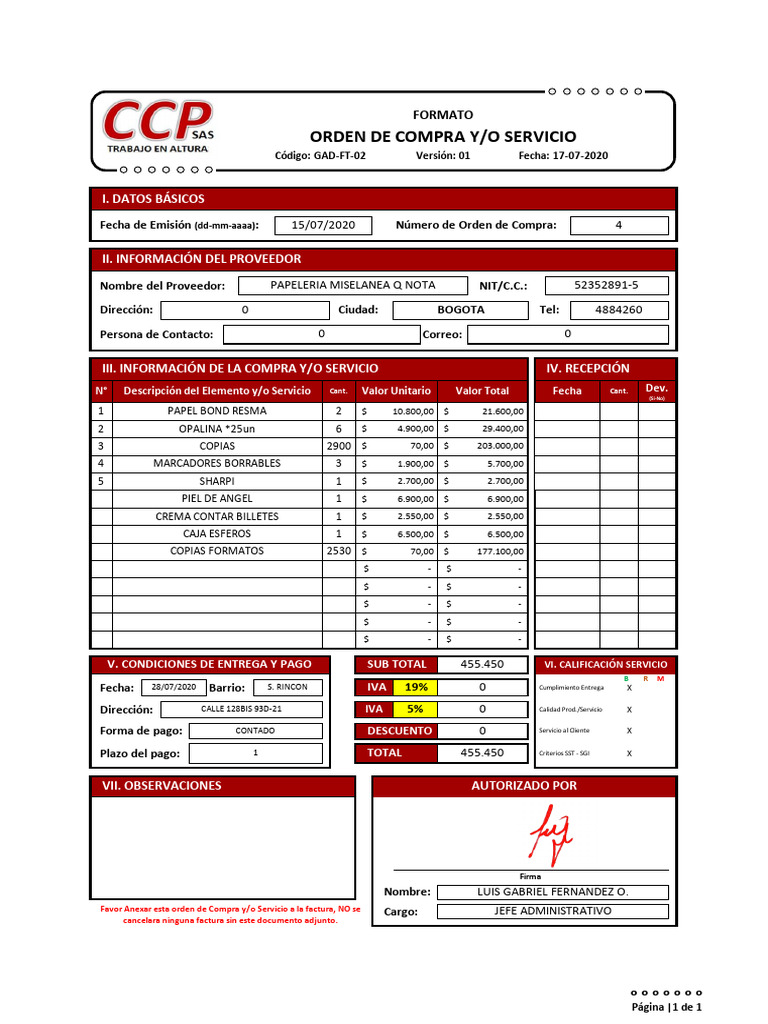 Ejemplo de Orden de Compra Chile | PDF