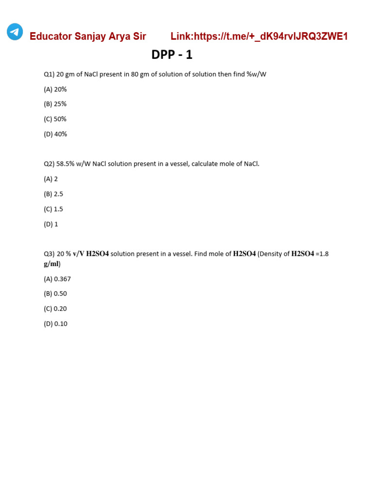 DPP 1 - Concentration Part I | PDF | Science & Mathematics