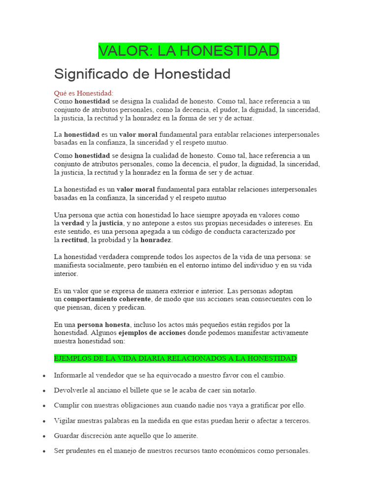 Ejemplos y Valor de la Honestidad | PDF | Justicia | Crimen y violencia
