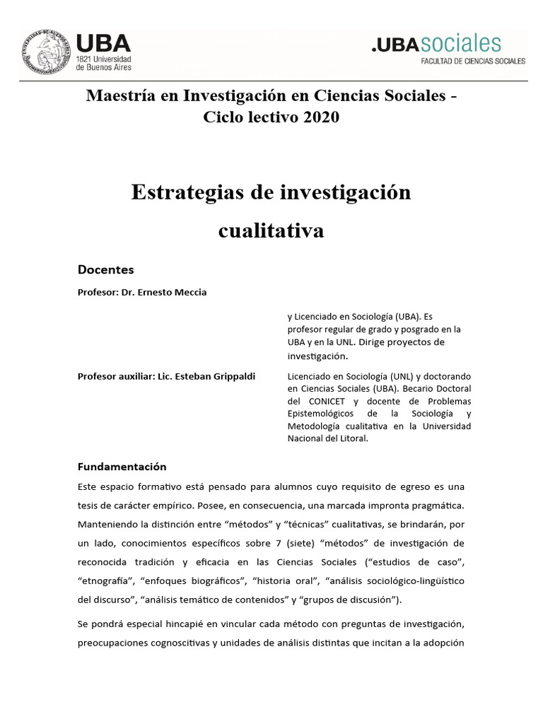 Estrategias de Investigación Cualitativas Meccia Grippaldi 1 | PDF ...