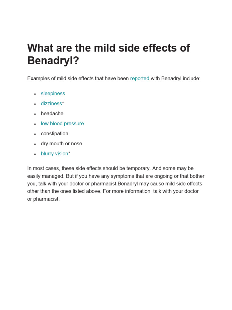 Snapshot of Side Effects Of Benadryl Daily