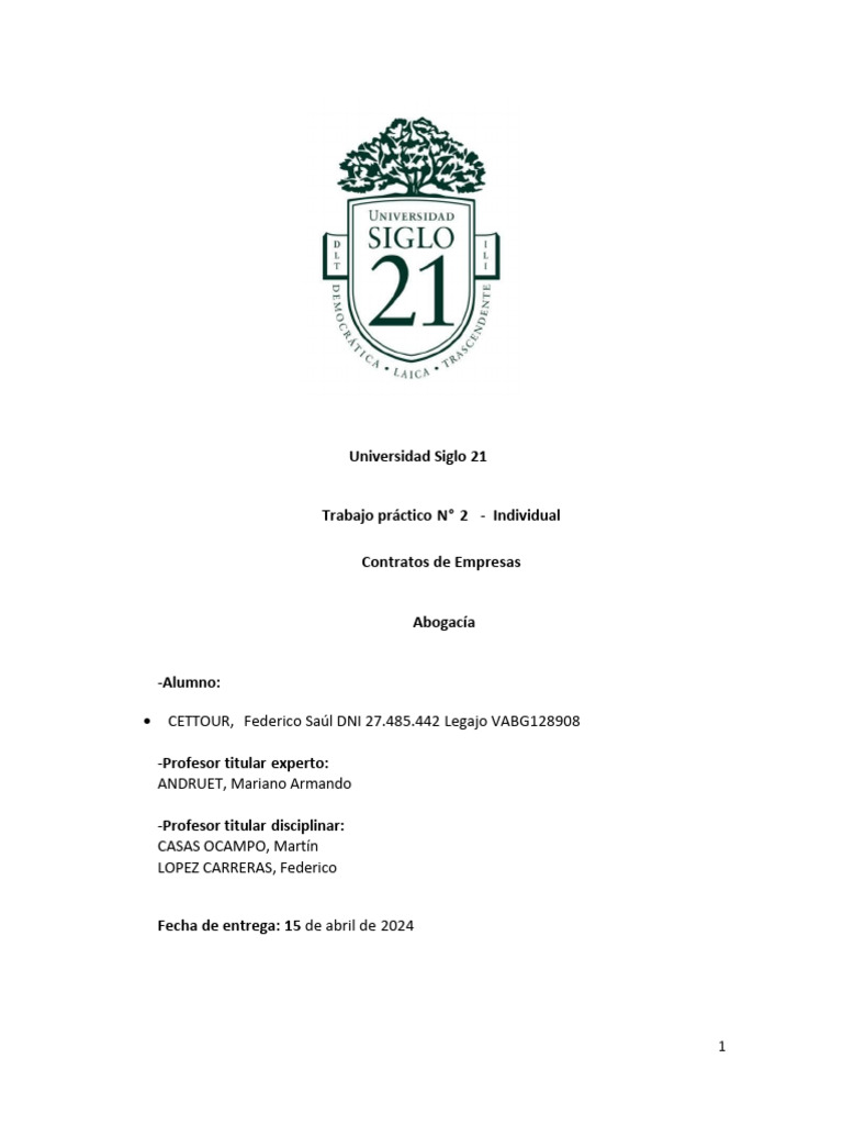 Trabajo pr ctico 2 contratos de empresa pdf tica legal business