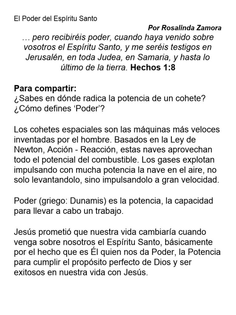 El Poder Del Espíritu Santo | PDF | espíritu Santo | Jesús