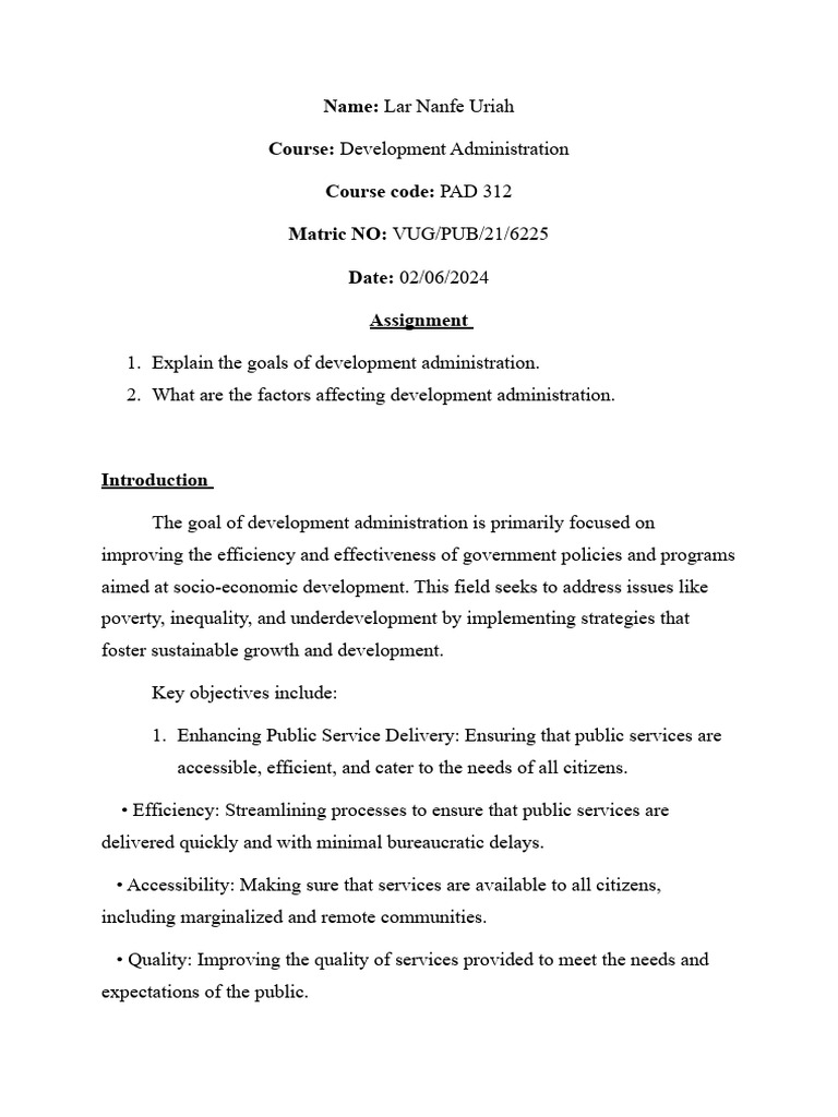 Goals and Factors in Development Administration | PDF | Sustainability ...