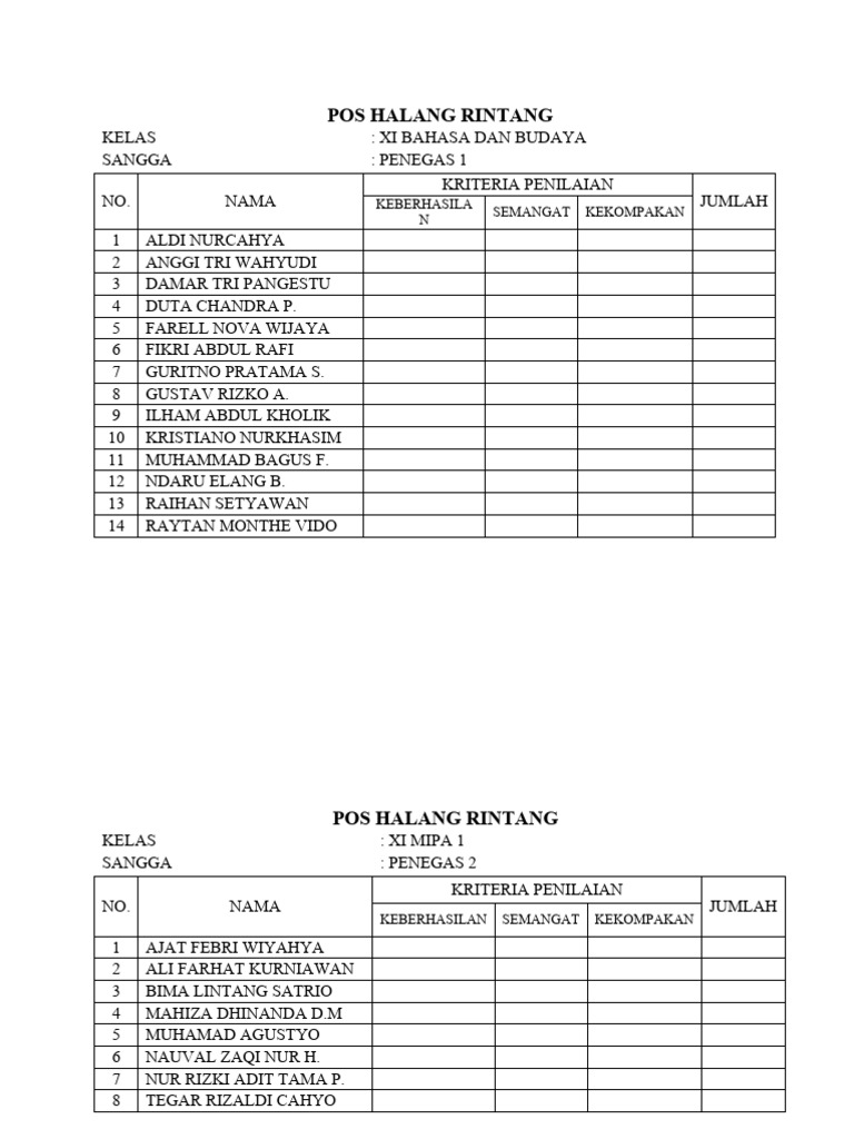 Penilaian Halang Rintang Kelas XI | PDF
