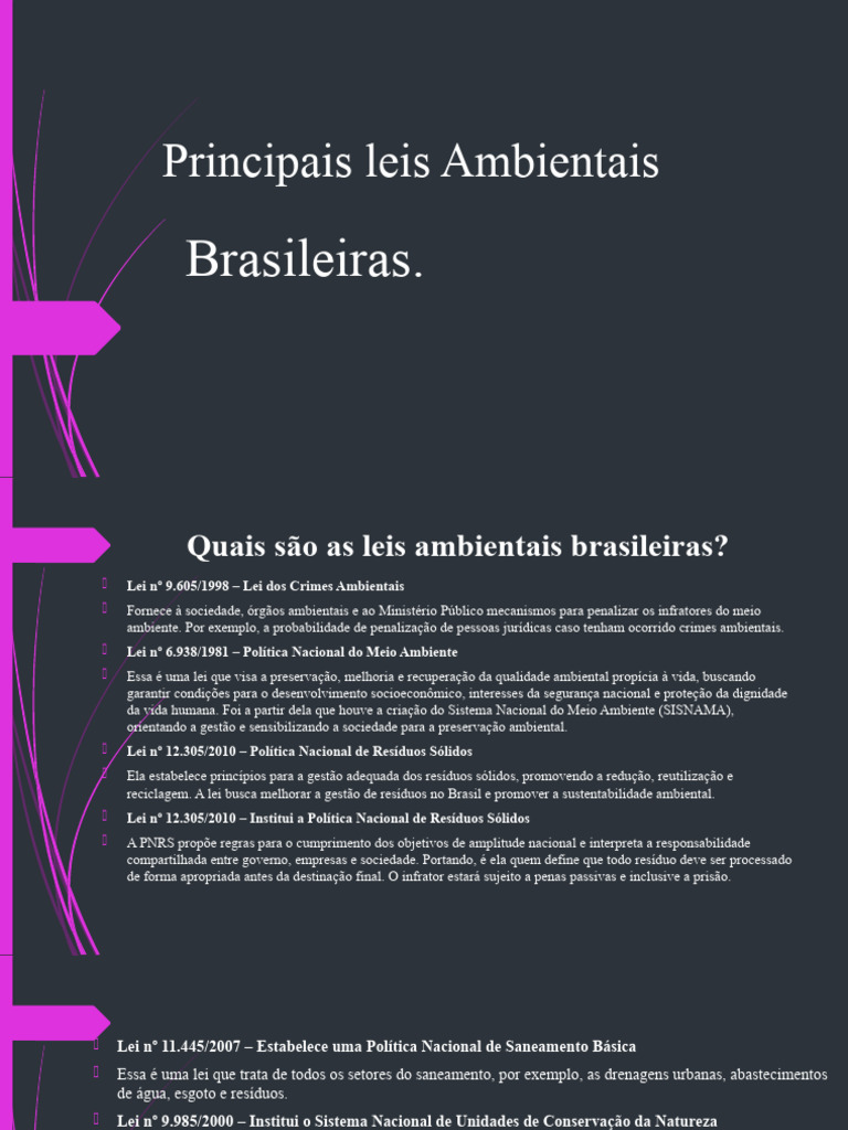 Principais Leis Ambientais no Brasil | PDF | Ambiente natural | Desperdício