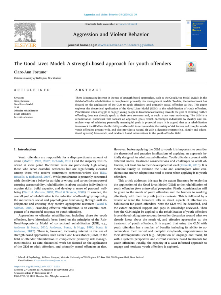 Good Lives Model for Youth Offenders | PDF | Juvenile Delinquency ...