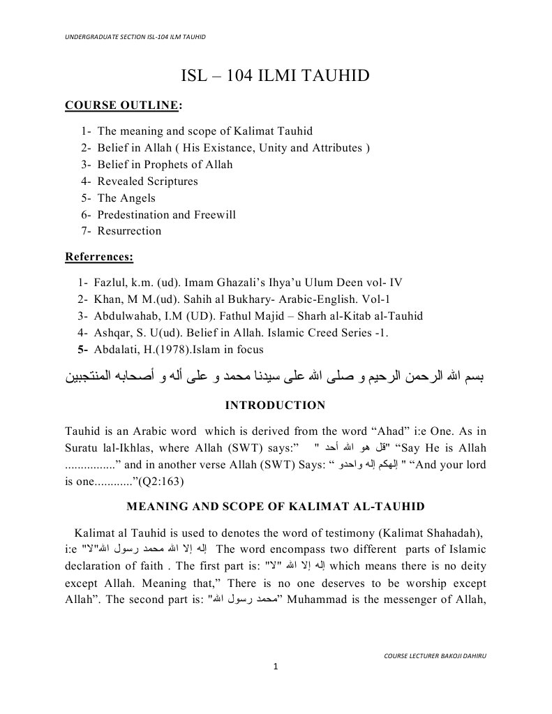Ilim Tauhid Lecture Note | PDF | Prophets And Messengers In Islam ...