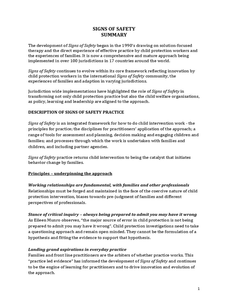 Signs of safety overview pdf safety cognition
