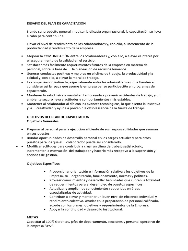 Desafío y Objetivos del Plan de Capacitación | PDF | Business ...