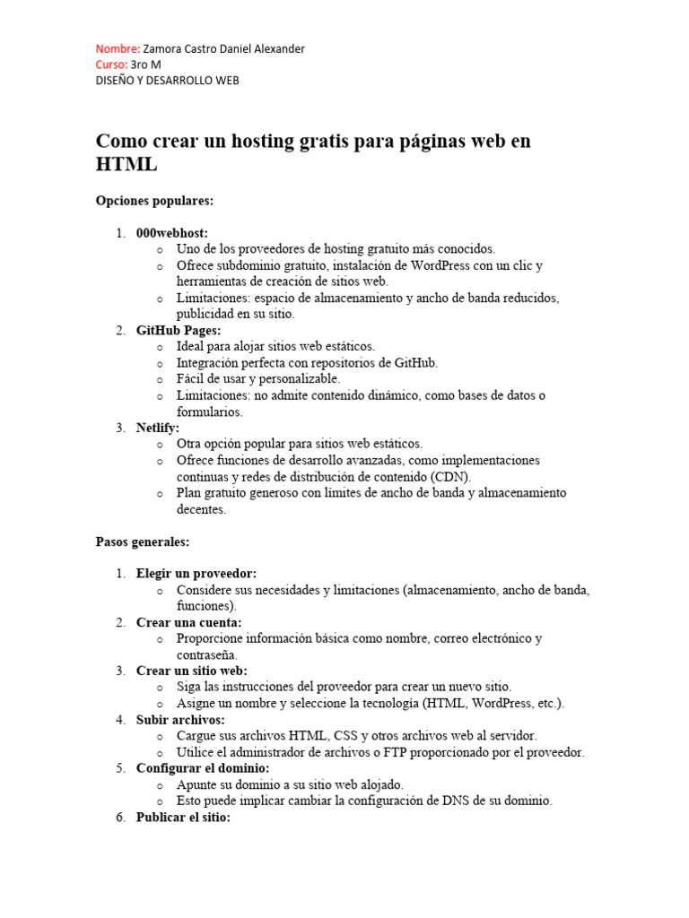 Como Crear Un Hosting Gratis para Páginas Web en HTML | PDF | Red ...