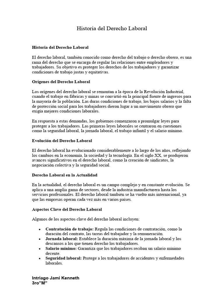 Historia Del Derecho Laboral | PDF | Derecho laboral | Salario